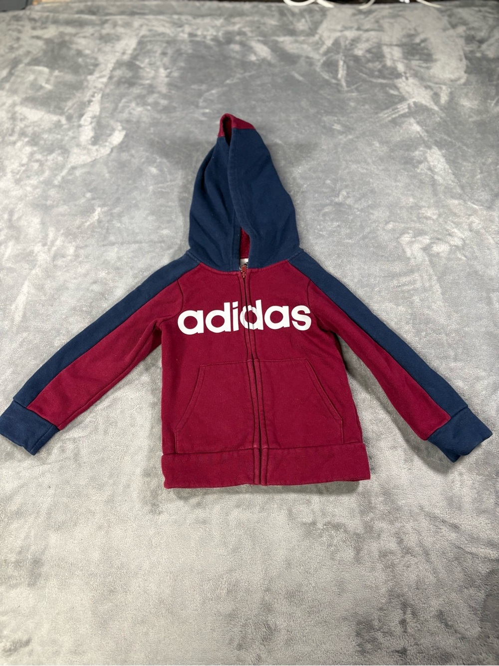 adidas Maroon and Navy Kids Zip-Up Hoodie
